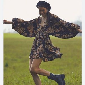 Free People - Printed Arzel Mini Dress - size medium in black combo color
